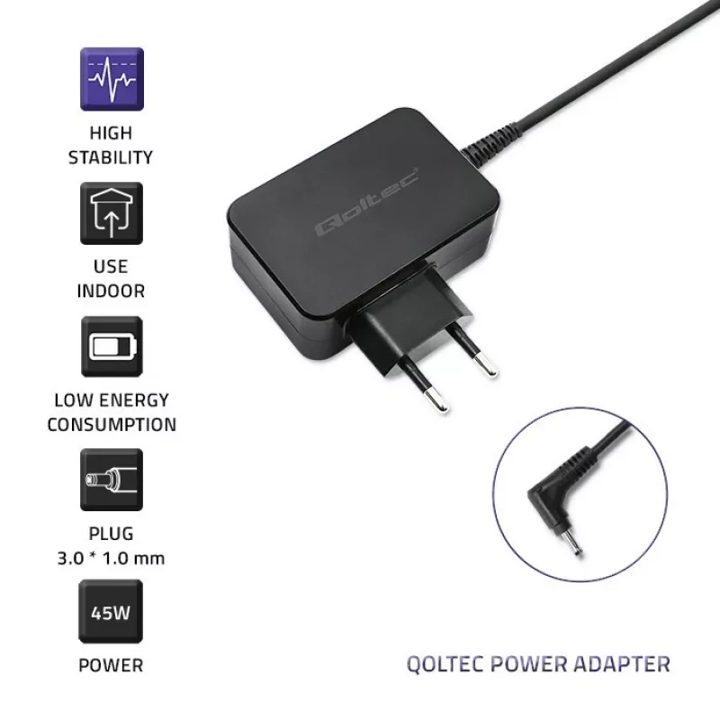 Napájací zdroj Qoltec 51032 45W pre interiér čierny pre notebooky