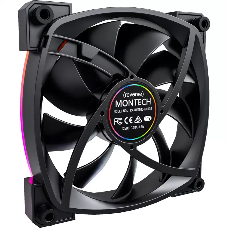 MONTECH RX140 PWM 140 mm ARGB Reverse-Blade skriňový ventilátor - čierny