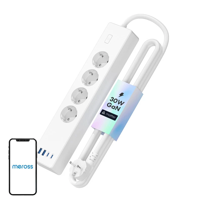 Predlžovacia zásuvka Meross MSP844 — 4 AC zásuvky, 2 USB-A, 2 USB-C