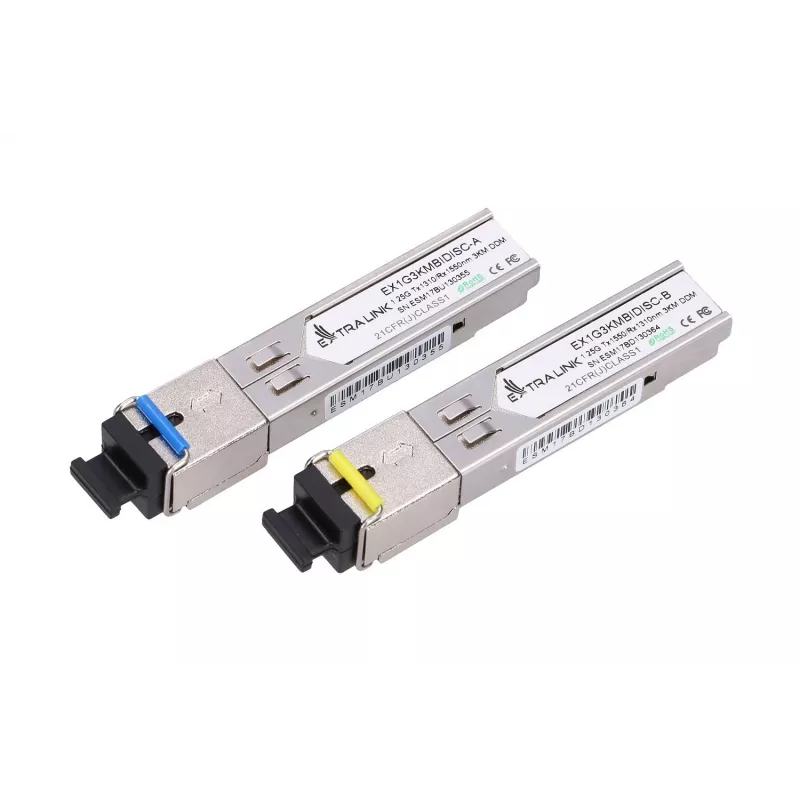 SFP WDM optický transceiver pár Extralink 1,25G 1310/1550 nm singlemode 3 km SC DOM