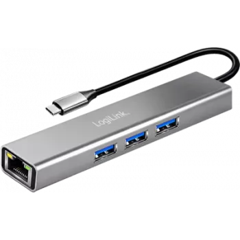 LogiLink USB 3.2 Gen1 hub, 3x USB-A, 1x RJ45 Gigabit Ethernet (UA0461)
