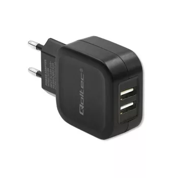 Sieťová nabíjačka QOLTEC 50186 pre smartfón a tablet, 5 V 3.4 A, 17 W, 2× USB, čierna