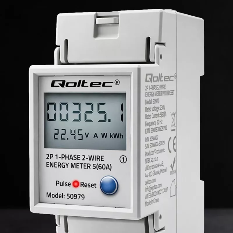 Elektromer QOLTEC jednofázový na DIN lištu 230V (MPN 50979)