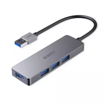USB hub Aukey CB-H36 — 4-port USB 3.2 Gen 1 Type-A, host USB 2.0, 5000 Mbit/s, hliník strieborná