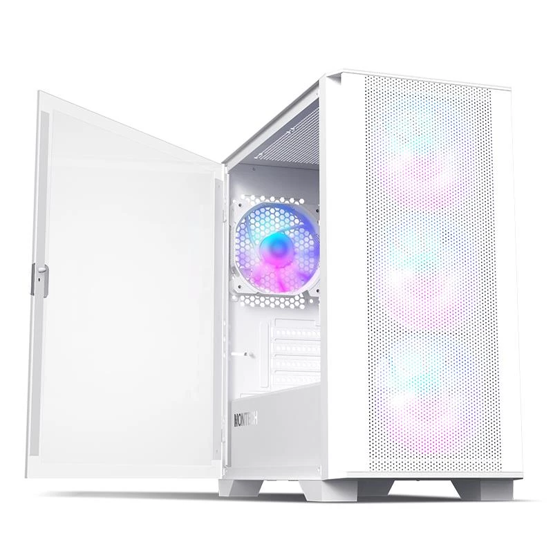 Montech AIR 100 ARGB MICRO-ATX veža so štyrmi predinštalovanými ARGB ventilátormi, ultra-minimalistický dizajn, jemný mesh predný panel, vysoký prietok vzduchu, jedinečná strana