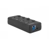 Natec Mantis 2 NHU-1557 4-portový rozbočovač USB 3.0, vstup USB Type-B, vypínače zapnúť/vypnúť, sieťový adaptér, čierny