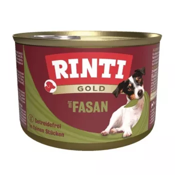 Mokré krmivo RINTI Gold bažant Adult 185 g — kompletné krmivo, 79 % vlhkosti, 11 % bielkovín, 6,5 % tuku