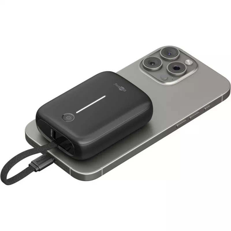 Prenosná powerbank Goobay 10 000 mAh s integrovaným USB-C káblom – 20 W kompaktná na cesty (76251)