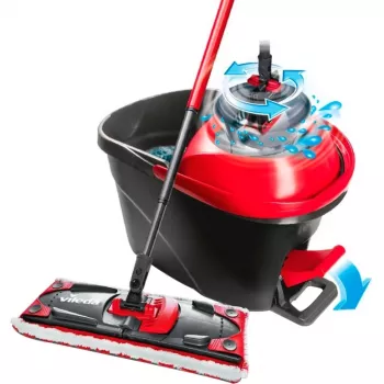 Vedro s mopom VILEDA 140827 – čierne vlákno, mokré čistenie, teleskopická tyč 130 cm, rukoväť 35 cm, na laminát/dlaždičky/drevo
