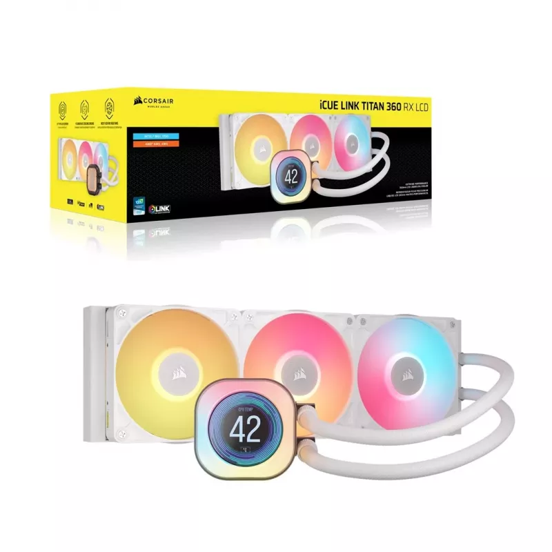 All-in-One kvapalinový chladič Corsair iCUE LINK TITAN 360 RX LCD 12 cm, biely