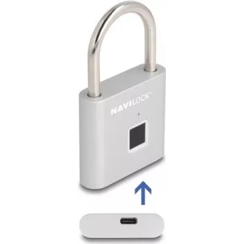Visací zámok Navilock 20966 biometrický zámok s odtlačkom prsta, 75×45 mm, strieborný