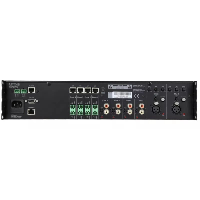 AUDAC MTX48 audio zosilňovač pre domáce použitie čierny 80 dB SNR 20-20000 Hz