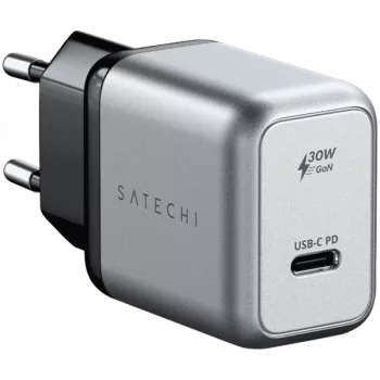 Nabíjačka pre mobilné zariadenia Satechi ST-UC30WCM-EU — univerzálna AC nabíjačka do interiéru s 1× USB-C, čierna/strieborná