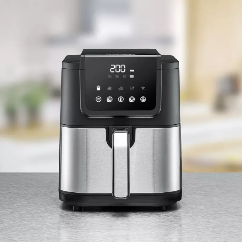 Fritéza na horúci vzduch Rommelsbacher FRH 1500 — 5 L, 1500 W, nerez/čierna