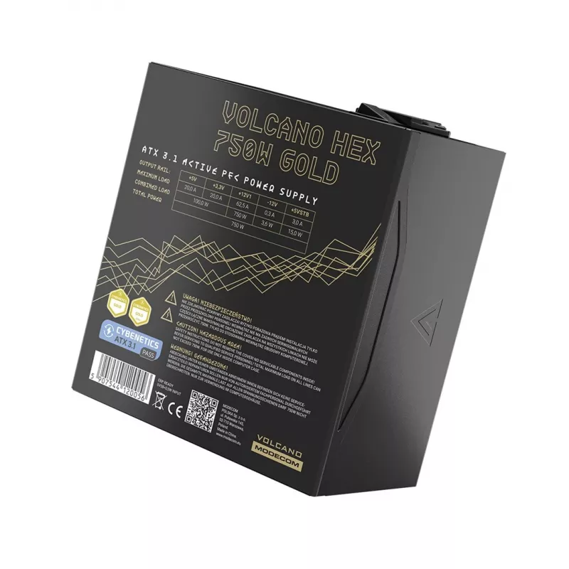 Napájací zdroj MODECOM VOLCANO HEX GOLD 750W, 80 PLUS Gold, ATX 3.1, modulárny, 14 cm ventilátor