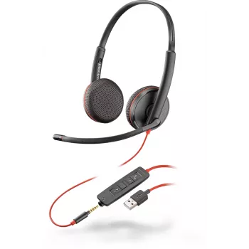 Headset HP POLY Blackwire C3225 káblový USB-A headset s hlavovým mostíkom pre kanceláriu/call centrum, 20 – 20 000 Hz, 121 g, čierna