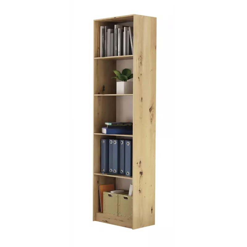 Knižnica Top e shop R50 ARTISAN — dubový dekor, 5 políc, rám z drevotriesky