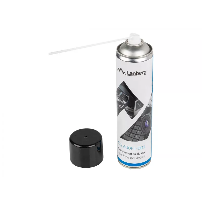 Stlačený vzduch LANBERG CG-600FL-001 — 600 ml, na čistenie PC, čierna/modrá/biela