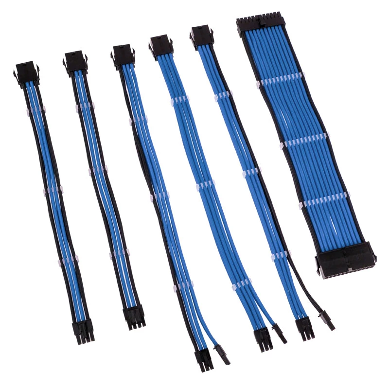 Pletená sada predlžovacích káblov Kolink Core Adept — 20+4pin, 8pin, 4+4pin, 3×6+2pin, modrá, PET plášť