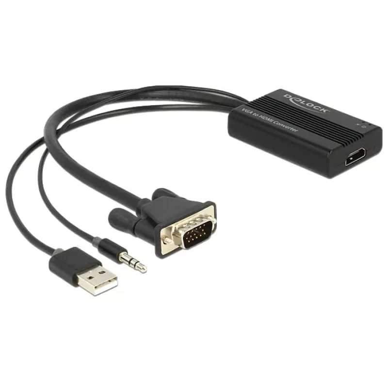 Video adaptérový kábel DeLOCK 62597 0,25 m HDMI Type-A VGA D-Sub 3,5 mm USB Type-A čierny