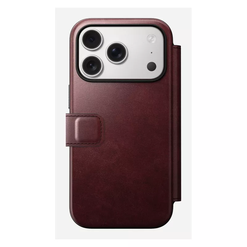 Puzdro na telefón Nomad Modern Leather Folio pre Apple iPhone 17 Pro, 6,3 palcov (16 cm), koža bordová