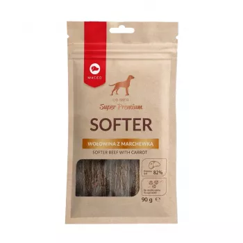 Psie maškrty MACED Softer Beef s mrkvou 100 g — mäkké hovädzie a mrkvové tréningové maškrty pre dospelé psy