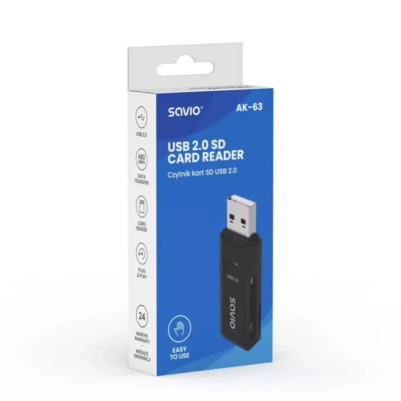 Čítačka SD kariet, USB 2.0, 480 Mbit/s, AK-63 Savio SAVAK-63