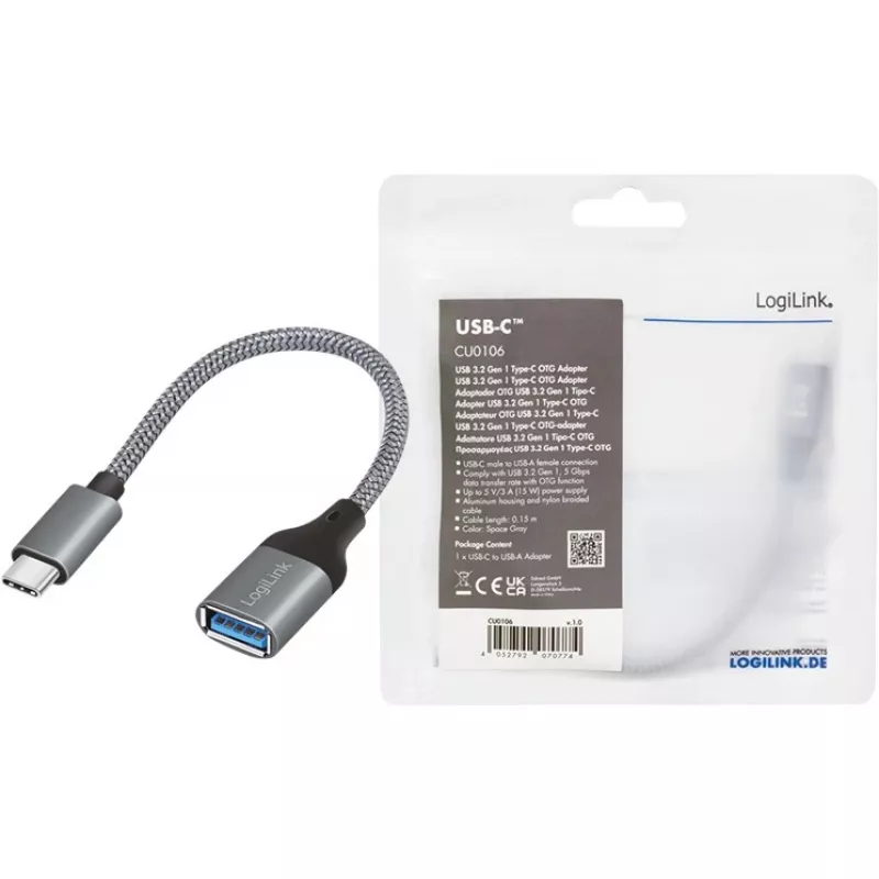 LogiLink USB 3.2 Gen1 Type-C adaptér C/M na USB-A/F OTG hliník 0,15 m