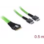 Interný PCIe 4.0 kábel DELOCK slim SAS SFF-8654 8i na 2× OCuLink SFF-8611 4i 0,5 m