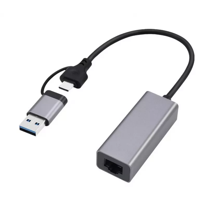 Gembird A-USB3AC-LAN-01 sieťový adaptér Gigabit USB 3.1 + Type-C, 1x RJ-45, 10/100/1000 Mbps, kovové puzdro, space grey