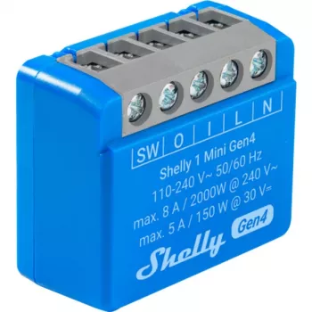 Kompaktný inteligentný reléový modul Shelly 1 Mini Gen4, 1P 8A, Wi‑Fi/Matter/Zigbee/Bluetooth, 110–240 V (2 kusy)