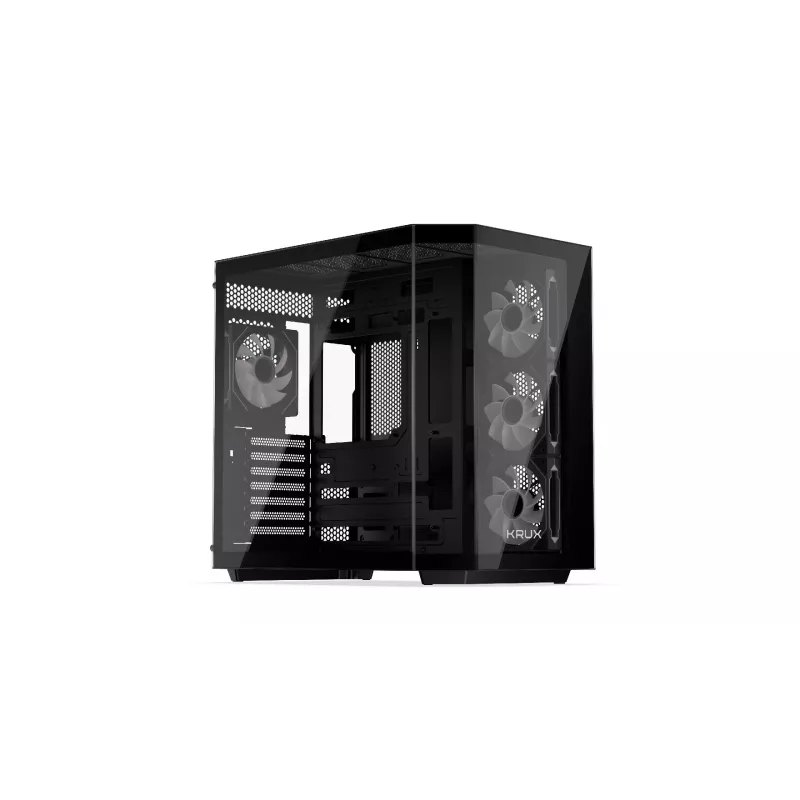 Krux Empero KRXD010 PC skriňa Midi Tower, ATX, tvrdené sklo, 4x 120 mm ARGB ventilátory, čierna - grafická karta do 420 mm, chladič CPU do 155 mm, 2x 3,5" + 3x 2,5" pozície