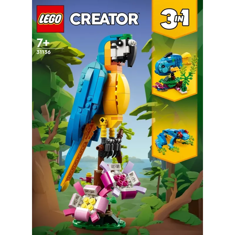 LEGO stavebnica Exotický papagáj 31136 — Creator display model, 253 dielov, 220×120×110 mm