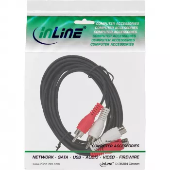 InLine audio kábel 2x RCA konektor samec / konektor samica 20 m, 2 x RCA, konektor samec, 2 x RCA, konektor samica, 20 m, čierna