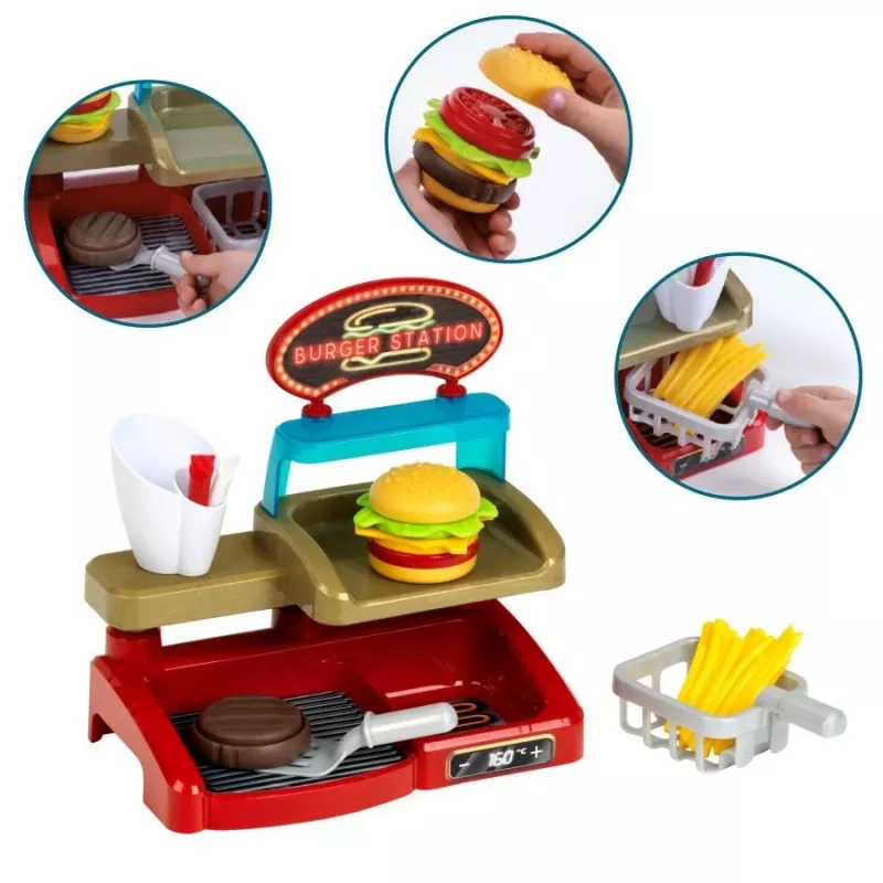 Play Burger Shop Set KLEIN 7336 — kompaktná, ľahko čistiteľná hračka na hranie rolí pre deti