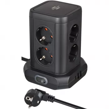 Zásuvková veža Brennenstuhl 1153560010 — 8 zásuviek, 2×USB-A, 1×USB-C, čierna