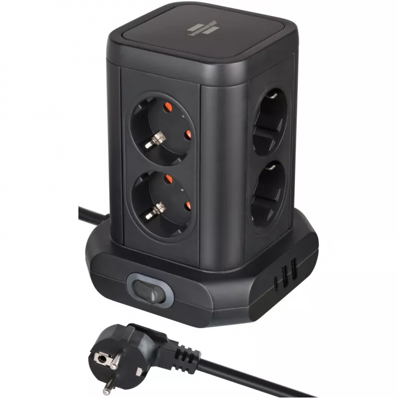 Zásuvková veža Brennenstuhl 1153560010 — 8 zásuviek, 2×USB-A, 1×USB-C, čierna
