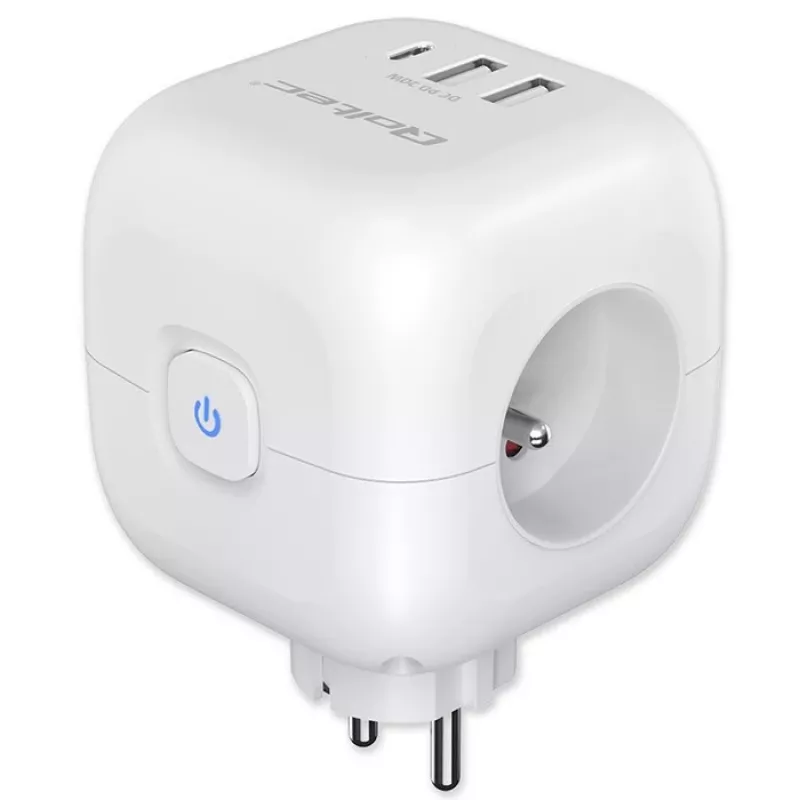 Predlžovacia zásuvka QOLTEC 52548 s 3× AC zásuvkami a USB portom