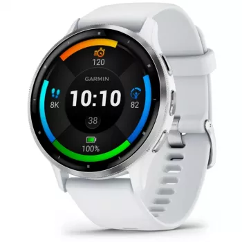 Smartwatch GARMIN Venu 3 – 1,4 palca AMOLED, 45 mm puzdro, GPS, Wi‑Fi, 8 GB, strieborná/biela, silikónový remienok