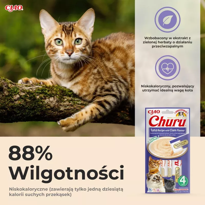 INABA Churu tuniak s príchuťou mušlí – mačacie maškrty – 4x14 g