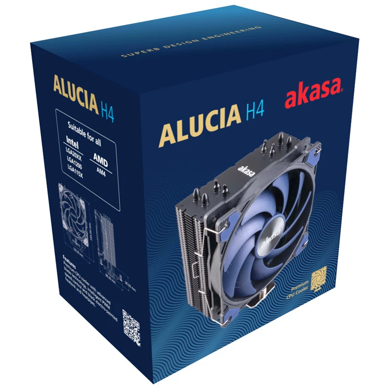 Vzduchový chladič Akasa Alucia H4 12 cm čierny modrý hydrodynamické klzné ložisko