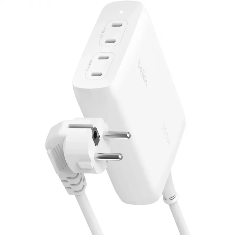 Belkin BoostCharge Pro 200 W 4-portová USB-C GaN nástenná nabíjačka, biela (WCH015VFWH)