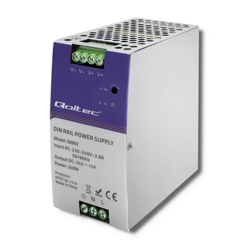 Napájací zdroj na DIN lištu QOLTEC 50997 240W 24V 10A