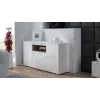 Komoda Cama Meble VIVA 150 — biela/biela vysoký lesk a sonoma dub, 3 dvere, 5 políc, 1500×450×800 mm