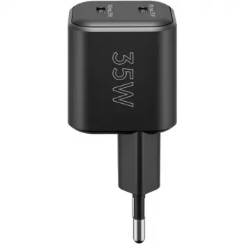 Nástenná nabíjačka GOOBAY 75333 — univerzálna AC-USB-C nabíjačka do interiéru, 2x USB-C, 35 W, čierna