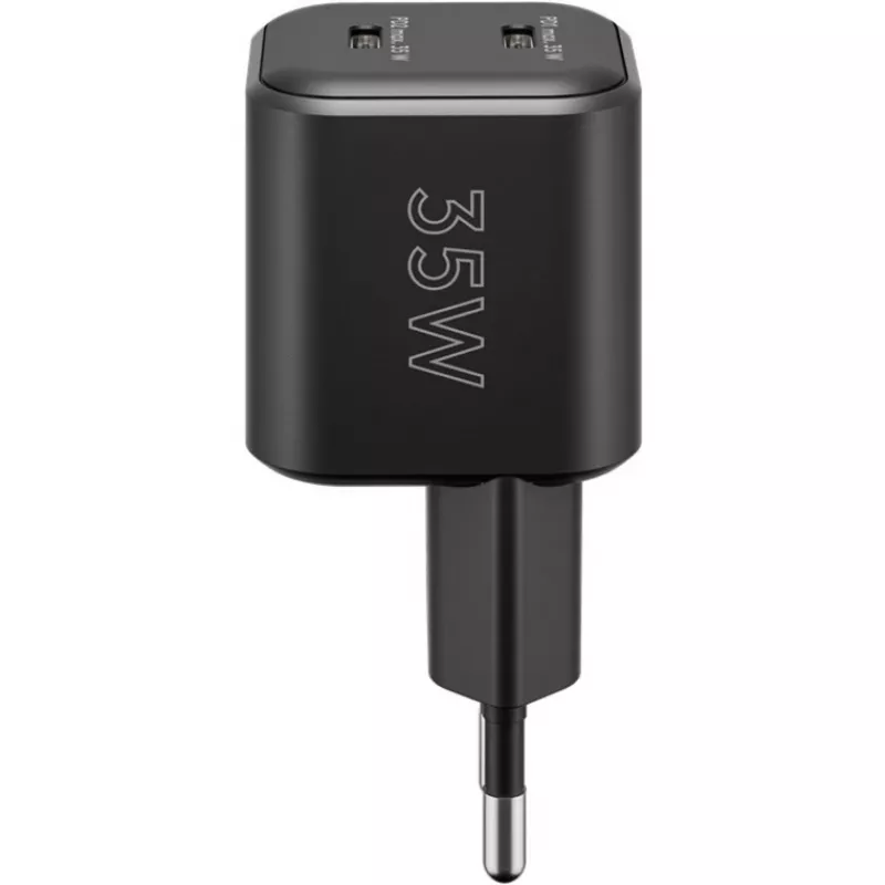 Nástenná nabíjačka GOOBAY 75333 — univerzálna AC-USB-C nabíjačka do interiéru, 2x USB-C, 35 W, čierna