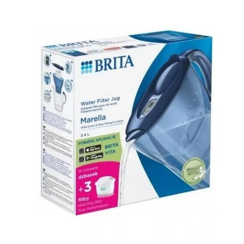 Filtračná kanvica BRITA Marella 2,4 l s 3 kartušami Pure Performance, Maxtra Pro, modrá