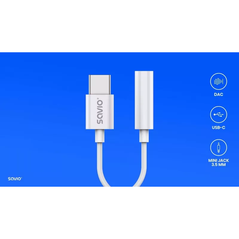USB Type 3.1 C (M) – Jack 3.5mm (F) audio adaptér biela SAVIO AK-51