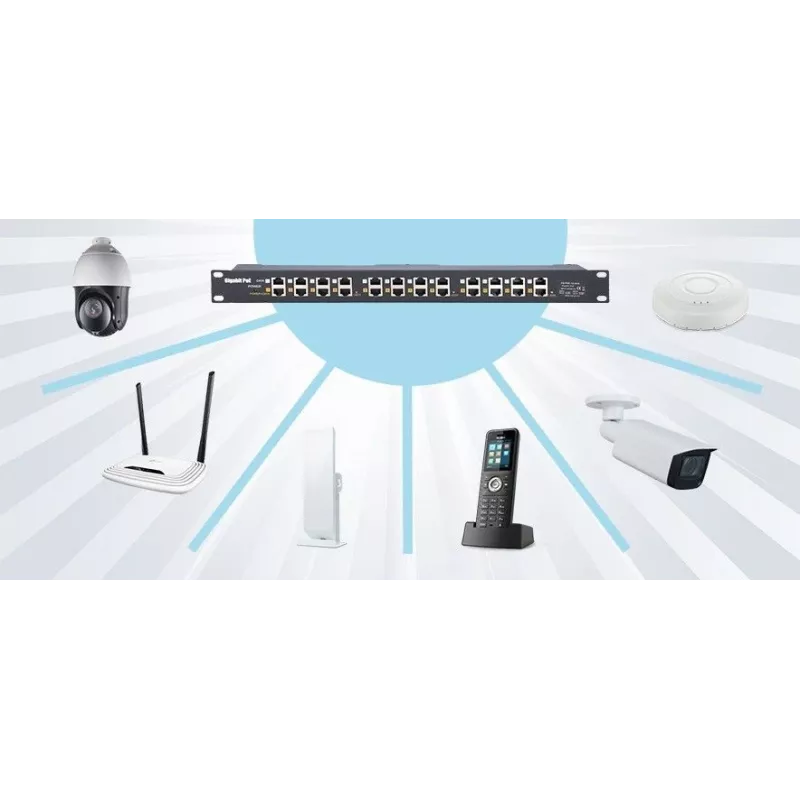 Extralink Gigabit PoE injektor 16 port 16x 1000Mb/s RJ45, Rackmount