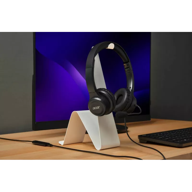 Acer AHW154 GP.HDS11.02D drôtová kancelárska náhlavná súprava, stereo, jack konektor, zabudovaný flexibilný mikrofón, čierna